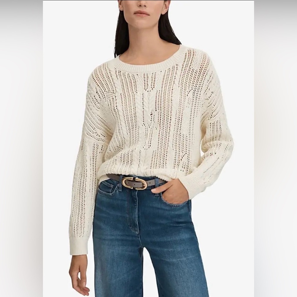 REISS Tanya Open-Stitch Stretch Cotton-Blend Jumper Size Small S Cream Knit